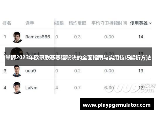 掌握2023年欧冠联赛赛程秘诀的全面指南与实用技巧解析方法